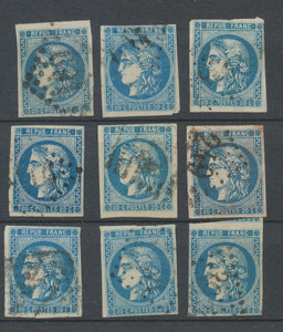 Lot de 9 Bordeaux N°46 20c Bleu. Qualité TTB, TB. L130