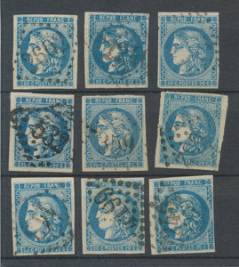 Lot de 9 Bordeaux N°46 20c Bleu. Qualité TTB, TB. L149