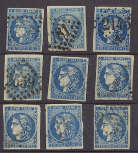 Lot de 9 Bordeaux N°46 20c Bleu. Qualité TTB, TB. L14