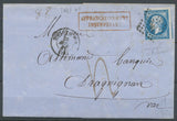 1860 Lettre N14 Cad T15 Toulon-S-mer + Griffe Affranchissement insuffisant X3644