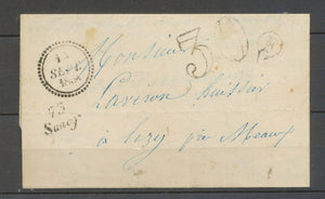 1854 Lettre 73/Saacy + dateur B + F : Bussières + 30 dt. SEINE ET MARNE X4161