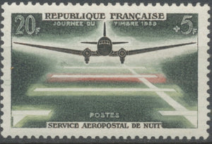 Journée du Timbre et 20e anniversaire du service aéropostal de nuit. 20f. + 5f. Polychrome. Neuf luxe ** Y1196