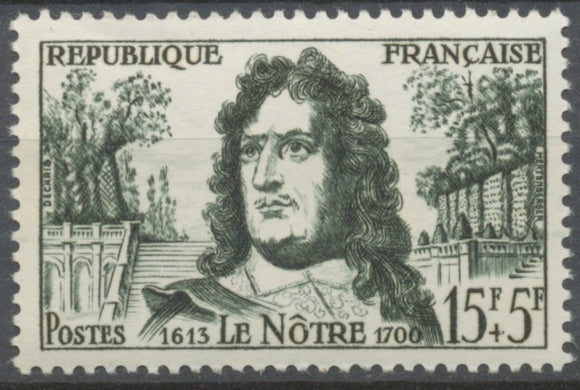 Célébrités. André Le Nôtre et vue du parc de Versailles  15f. + 5f. Vert foncé. Neuf luxe ** Y1208