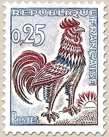 Type Coq de Decaris. 25c. Outremer, carmin et brun Y1331