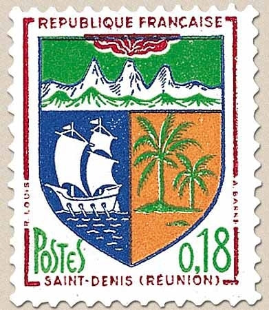 Armoiries de villes (IV) Saint-Denis de La Réunion. 18c. Bleu, vert, rouge et jaune Y1354A