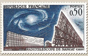 Télécommunications spatiales. Radiotélescope de Nançay. 50c. Bleu et brun-violet Y1362