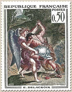 Oeuvres d'art. Lutte de Jacob avec l'Ange, de Delacroix 50c. Polychrome Y1376