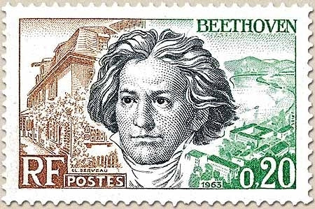 Grands hommes de la CEE. Ludwig Van Beethoven, musicien allemand (1770-1827) 20c. Vert, bleu-noir et brun-jaune Y1382