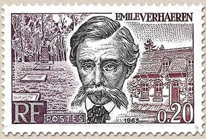 Grands hommes de la CEE. Emile Verhaeren, poète belge (1855-1916) 20c. Grenat, noir et violet Y1383