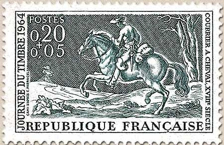 Journée du Timbre. Courrier à cheval (18° s.). Gravure de Parrocel  20c. + 5c. Vert Y1406