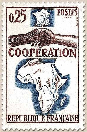 Coopération avec l'Afrique et Madagascar. 25c. Brun-rouge et bleu Y1432