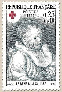 Au profit de la Croix-rouge. Oeuvres de Renoir (1841-1919).  Bébé à la cuiller 25c. + 10c. Gris-bleu Y1466