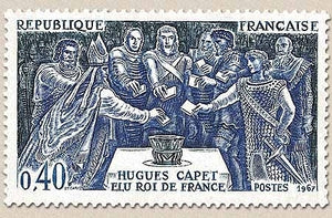 Grands noms de l'Histoire. Hugues Capet (938-996) 40c. Bleu-vert foncé et outremer Y1537