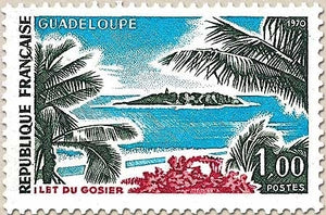 Série touristique. Ilet du Gosier (Guadeloupe) 1f. Vert foncé, bleu foncé et rouge-brun Y1646