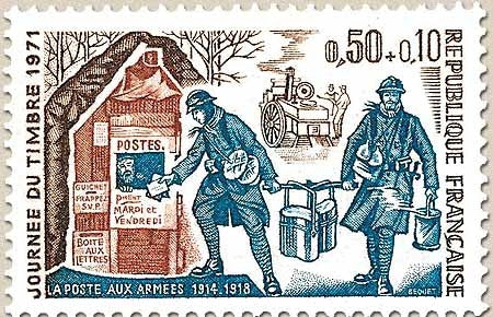 Journée du Timbre. La Poste aux Armées, 1914-1918 50c. + 10c. Bistre, bleu foncé et brun-orange Y1671