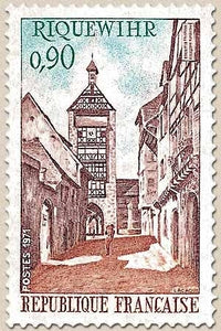 Série touristique. Riquewihr 90c. Violet-brun, ocre-orange et vert Y1685