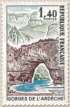 Série touristique. Gorges de L'Ardèche 1f.40 vert, violet-brun et bleu Y1687