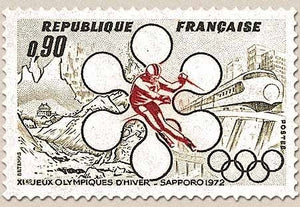 Jeux olympiques d'hiver de Sapporo. 90c. Olive et rouge Y1705