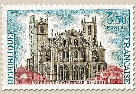 Série touristique. Narbonne, Cathédrale Saint-Just 3f.50 turquoise, carmin et olive Y1713