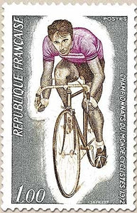 Championnats du monde cyclistes. 1f. Gris-bleu, brun-olive et lilas Y1724