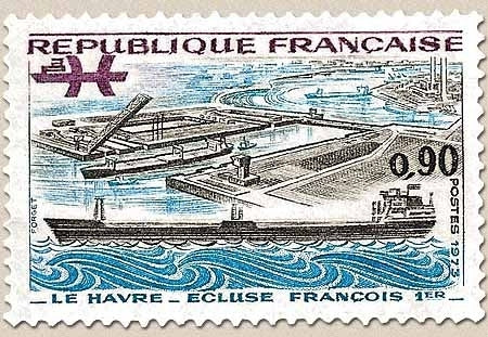 Série Grandes réalisations. Le Havre, écluse François 1er.  90c. Noir, bleu et lilas foncé Y1772