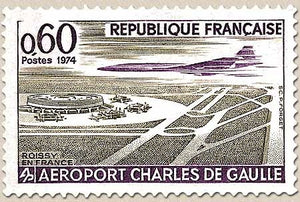 Série Grandes réalisations. Aéroport Charles de Gaulle.  60c. Olive et violet Y1787