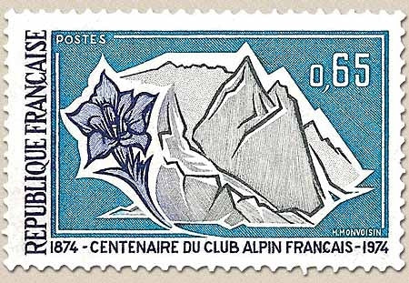 Centenaire du club alpin français. Gentiane et glacier 65c. Bleu-noir et violet Y1788