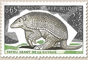 Protection de la nature. Tatou géant de la Guyane 65c. Bleu-gris, bistre et vert-jaune Y1819