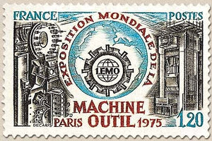 Exposition mondiale de la machine-outil. 1f.20 turquoise, noir et brun-rouge Y1842