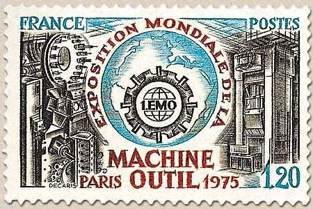 Exposition mondiale de la machine-outil. 1f.20 turquoise, noir et brun-rouge Y1842