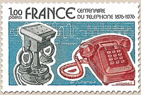 Centenaire de la première liaison téléphonique. 1f. Gris, bleu et brique Y1905