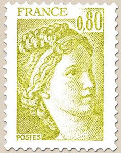 Type Sabine, tirée d'une oeuvre du peintre Louis David. 1re série. 80c. Jaune-olive Y1971