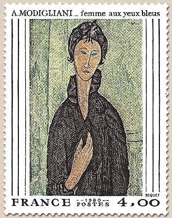 Série artistique. Femme aux yeux bleus, œuvre d'Amedeo Modigliani (1884-1920). 4f. Y2109