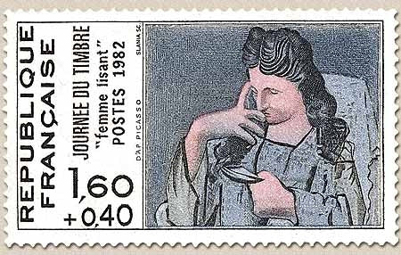 Journée du Timbre. Oeuvre de Pablo Picasso. Femme lisant. 1f.60 + 40c. Multicolore Y2205