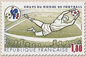 Coupe du monde de football. Gardien de but et stade. 1f.80 bleu foncé, olive et rouge Y2209