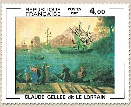 Série artistique. Embarquement à Ostic, œuvre de Claude Gellée, dit Le Lorrain.  4f. Y2211