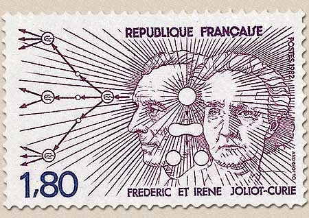 Hommage à Frédéric et Irène Joliot - Curie, physiciens. 1f.80 rose, violet et bleu Y2218