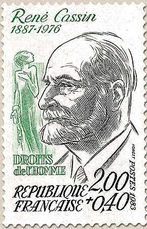 Personnages célèbres. René Cassin (1887-1976), juriste. (Prix Nobel de la paix, 1968). 2f. + 40c. Vert et noir Y2283