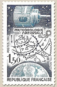 Météorologie nationale. Satellite et carte de météorologie sur globe. 1f.50 bleu foncé, bleu et brun foncé Y2292