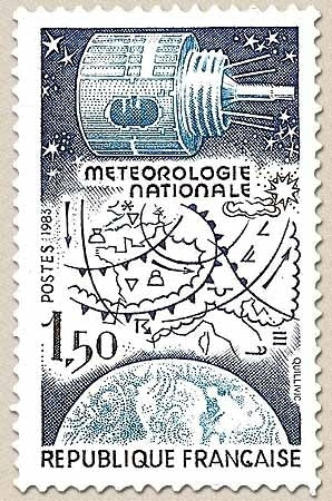 Météorologie nationale. Satellite et carte de météorologie sur globe. 1f.50 bleu foncé, bleu et brun foncé Y2292