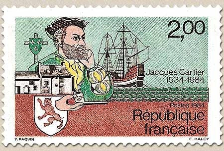 Jacques Cartier. 450e anniversaire de son Ier voyage au Canada. Emission commune franco-canadienne. 2f. Y2307