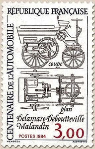 Centenaire de l'automobile. Plans du véhicule de MM. Delamare, Deboutteville et Malandin. 3f. Brun, rouge et bleu Y2341