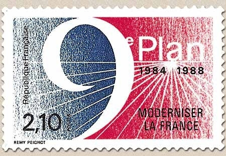 9e Plan. Moderniser la France. Symbole du 9° plan. 2f.10 bleu, rouge et noir Y2346