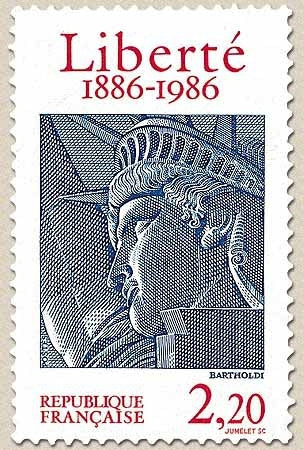 Centenaire de l'érection de la statue de la Liberté, à New York. Emission conjointe France-États-Unis. 2f.20 Y2421