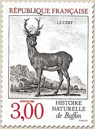 Série Nature de France. Animaux de l'Histoire naturelle, de Buffon. Cerf  3f. Rouge et noir Y2540