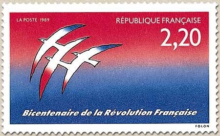 Bicentenaire de la Révolution. Logotype de J.-M. Folon (Liberté, Egalité, Fraternité)  2f.20 bleu et rouge Y2560