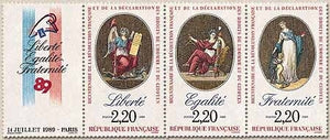 Bicentenaire de la Révolution et Déclaration des Droits de l'Homme et du Citoyen. Le triptyque avec vignette. Y2576