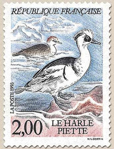 Série Nature de France. Espèces protégées de canards. Harle Piette  2f. Multicolore Y2785