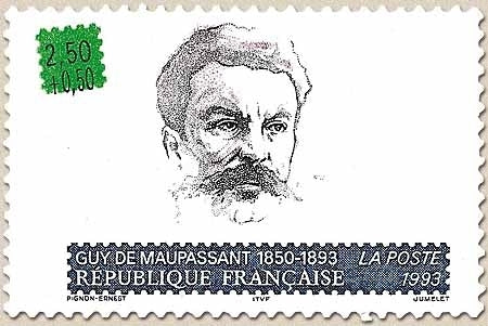 Personnages célèbres. Ecrivains français. Guy de Maupassant (1850-1893)  2f.50 + 50c. Bleu, vert et noir Y2799