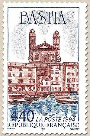 Série touristique. Bastia. Le vieux port et l'église Saint-Jean-Baptiste  4f.40 brun et bleu Y2893